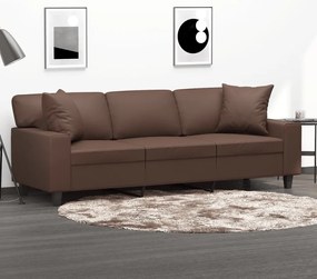 vidaXL Sofá 3 lug. c/ almofadas/almofadões 180cm couro artif. castanho