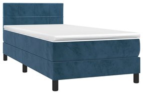 Cama box spring c/ colchão/LED 100x200 cm veludo azul-escuro