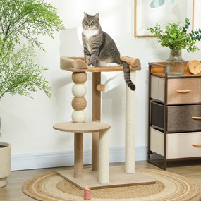 Arranhador para Gatos Arranhador para Gatos com Estofado em Borrego Plataformas Bola Suspensa e Poste de Juta 56x54x86 cm Castanho