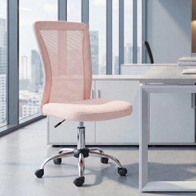 Cadeira de escritório ergonómica, com altura ajustável, base cromada e rotação de 360°, com revestimento em malha rosa