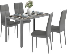 Conjunto de mesa de jantar com 4 cadeiras, mesa de cozinha com cadeiras em couro sintético, 120 x 70 x 75 cm, cinzento