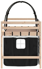 Cama alta criança c/ túnel 80x200 cm pinho maciço branco/preto