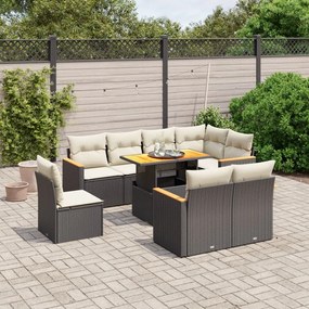 vidaXL 9 pcs conjunto de sofás p/ jardim c/ almofadões vime PE preto