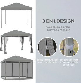 Tenda pop-up dobrável 3 x 3 m com 4 redes mosquiteiras + saco de transporte cinzento