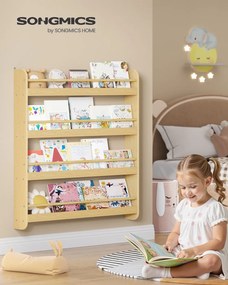 Estante infantil 12 x 80 x 100 cm com 4 níveis para quartos infantis e salas de jogos em cor natural