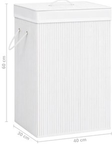 Cesto para roupa suja c/ 2 secções 72 L bambu branco