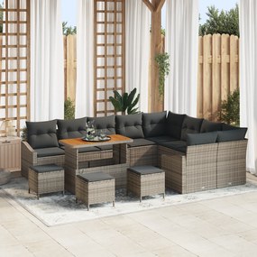 Conjunto de Sofás para Jardim vidaXL de 13 peças com Almofadas Cinza Polyrattan Acácia