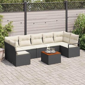 Conjunto de Sofás de Jardim vidaXL 8 Peças com Almofadas Preto Rattan Poliéster Acácia