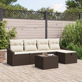 Conjunto de Sofá de Jardim com Almofadas Castanho Poliratan