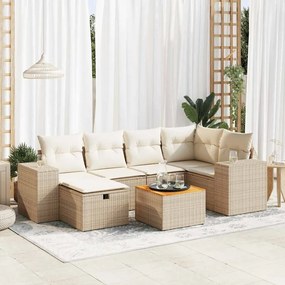 vidaXL 7 pcs conjunto de sofás p/ jardim com almofadões vime PE bege