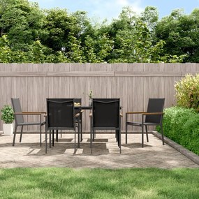7 pcs conjunto de jantar para jardim textilene e aço preto