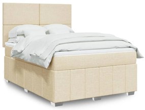 vidaXL Cama com molas/colchão 140x200 cm tecido cor creme