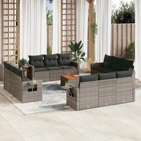 vidaXL 13 pcs conjunto sofás p/ jardim c/ almofadões vime PE cinzento