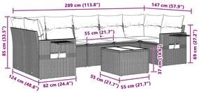 8 pcs conj. sofás jardim c/ almofadões vime PE cinzento-claro