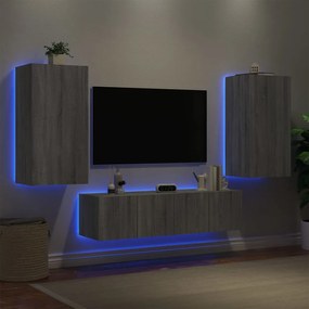 vidaXL 4 pcs móveis parede p/ TV c/ LEDs deriv. madeira cinza sonoma