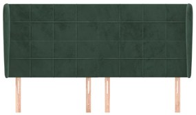 Cabeceira cama c/ abas veludo 163x23x118/128 cm verde-escuro