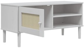 Móvel de TV SENJA aspeto vime 106x40x49 cm pinho maciço branco