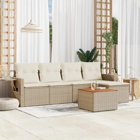 vidaXL 6 pcs conjunto de sofás p/ jardim com almofadões vime PE bege