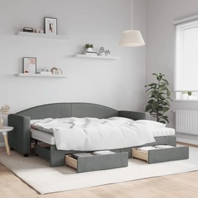 vidaXL Sofá-cama c/ gavetão e gavetas 80x200 cm tecido cinzento-escuro
