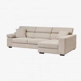 Sofá Chaise Longue Direito De 3 Lugares Com Encosto De Cabeça Regulável E Assentos Deslizantes Aramis Tecido Beige - Sklum