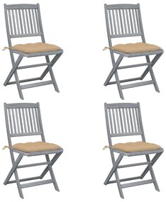 vidaXL Cadeiras exterior dobráveis c/ almofadões 4 pcs acácia maciça