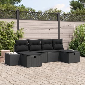 Conjunto de Sofá de Jardim de 6 Peças com Almofadas Preto Vime Sintéti