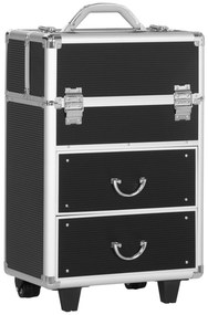 HOMCOM Mala Maquilhagem Profissional Rodas 6 Gavetas Extensíveis Fechadura Alça Retrátil 36x23x58 cm Preto | Aosom Portugal