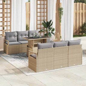 Conjunto de Sofás de Jardim vidaXL de 7 peças com Almofadas Bege de Polyrattan