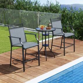 Conjunto de 2 bancos de bar para Jardim com apoio para os pés em metal à altura do balcão para jardim, piscina, varanda, cozinha Azul