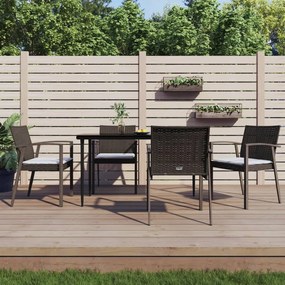 5 pcs conjunto de jantar p/ jardim c/ almofadões vime PE e aço
