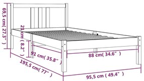 Estrutura de cama solteiro 90x190 cm madeira maciça