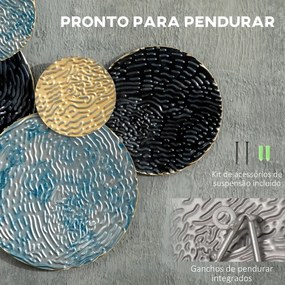 Arte Metálica de Parede 3D 21x53 cm Adornos Modernos Redondos para Pendurar Decoração para Sala Quarto Multicolor