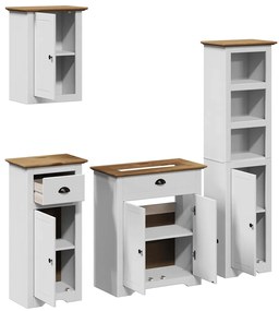 4 pcs conjunto de móveis WC BODO pinho maciço branco castanho