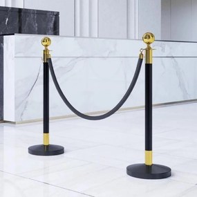 Postes Separadores em Aço Inoxidável 2 Unidades 96 cm de Altura Base Recarregável com Água 2 Cordas de Veludo Preto de 1,5 m para Teatro Festa Casamen