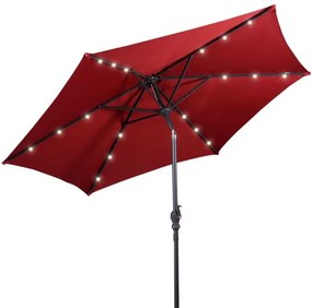 Guarda-sol com luzes LED de jardim em ferro Ø270 cm Guarda-sol de exterior em Vermelho vinho