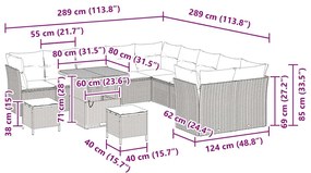 Conjunto de Sofá de Jardim com 13 peças, almofadas bege em rattan sint