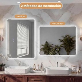 Espelho LED 80x60cm para casa de banho com luz antiembaciamento e 3 cores reguláveis prateado