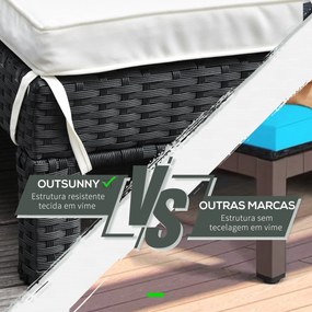 Conjunto de Espreguiçadeiras Exterior de Vime 2 Lugares com Almofadas