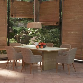 vidaXL 7 pcs conjunto de jantar para jardim vime PE castanho