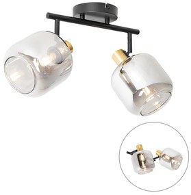 Foco de teto preto com dourado e vidro fumê 2 luzes - Zuzanna Moderno