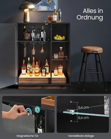 Garrafeira para vinhos com iluminação e porta de vidro canelado 42 x 88 x 105 cm Preto 