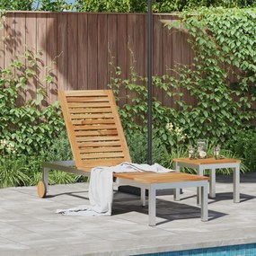 Espreguiçadeira com Rodas 207x58x35 cm Madeira Sólida Acácia e Aço Ino