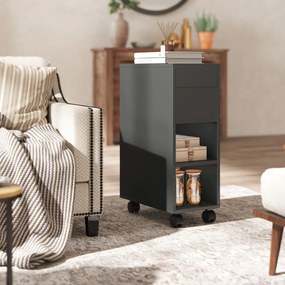 Mesa Apoio com Bancada Deslizante e Rodas Mesa Auxiliar com Armazenamento Oculto e Prateleira Ajustável 45x25x70 cm Preto