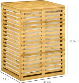Cesto de roupa suja em bambu com saco de tecido removível e tampa - 44 x 37 x 62,5 cm