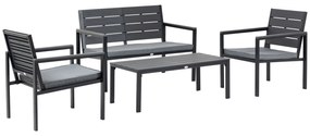 Outsunny Conjunto de Móveis de Jardim 4 Peças Mesa de Centro Banco 2 Lugares e 2 Poltronas com Almofadas Amovíveis 113x65x78cm Cinza | Aosom Portugal