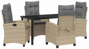 Conjunto de Jantar de Jardim de 5 Peças com Almofadas - Rattan Poliést