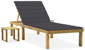 Espreguiçadeira de jardim com mesa e almofadão pinho impregnado
