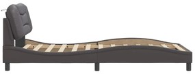 Estrutura cama c/ cabeceira 100x200cm couro artificial cinzento