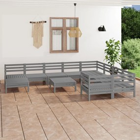 vidaXL 11 pcs conjunto lounge de jardim pinho maciço cinzento