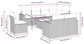 9 pcs conjunto de sofás p/ jardim c/ almofadões vime PE preto